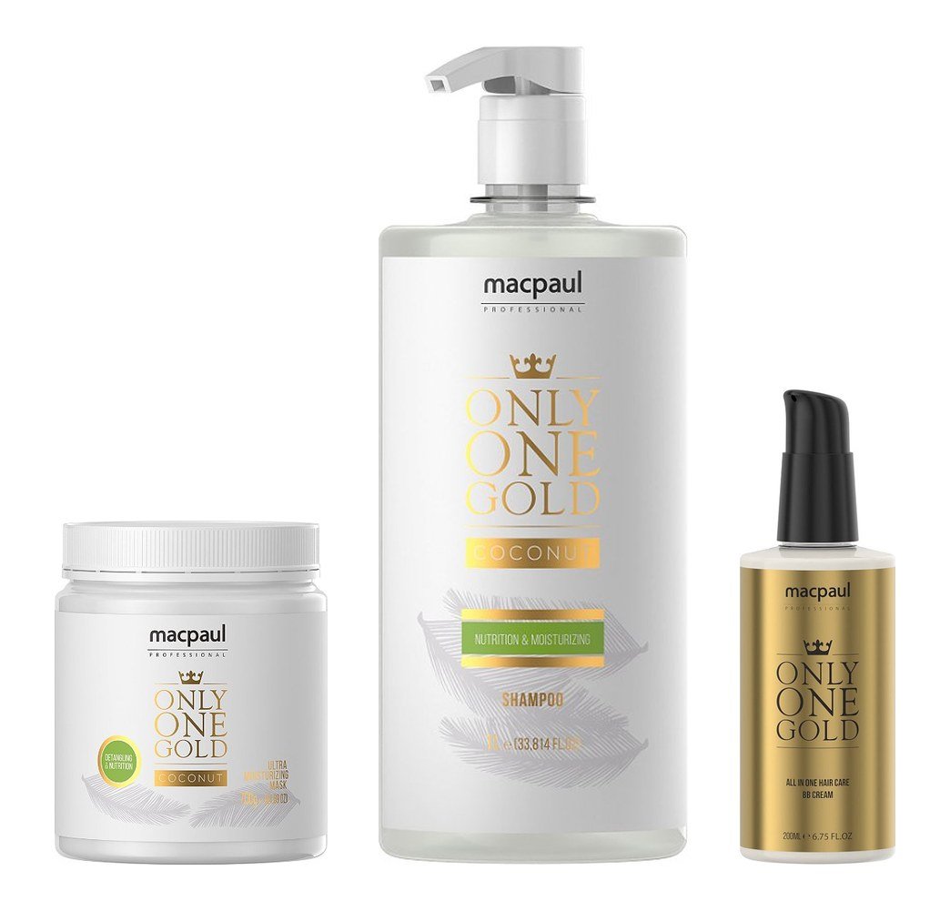 Linha Only One Gold da MACPAUL: máscara, shampoo de 1 litro e BB Cream